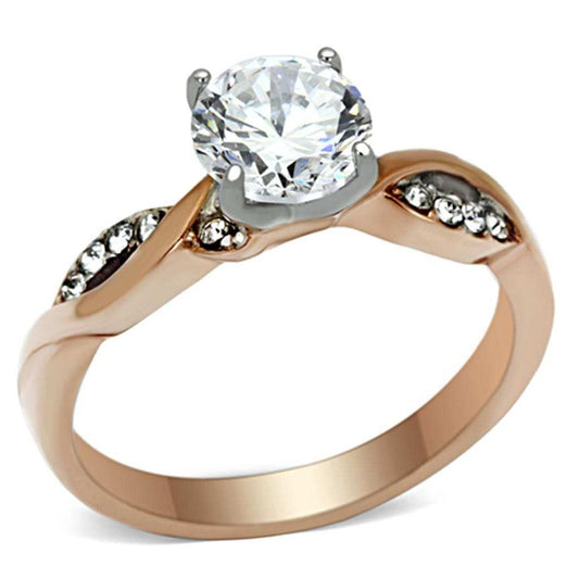 TK1163 - Two-Tone IP Rose Gold Stainless Steel Ring with AAA Grade CZ in Clear - Alamode - Flyclothing LLC