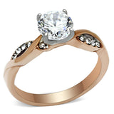 TK1163 - Two-Tone IP Rose Gold Stainless Steel Ring with AAA Grade CZ  in Clear