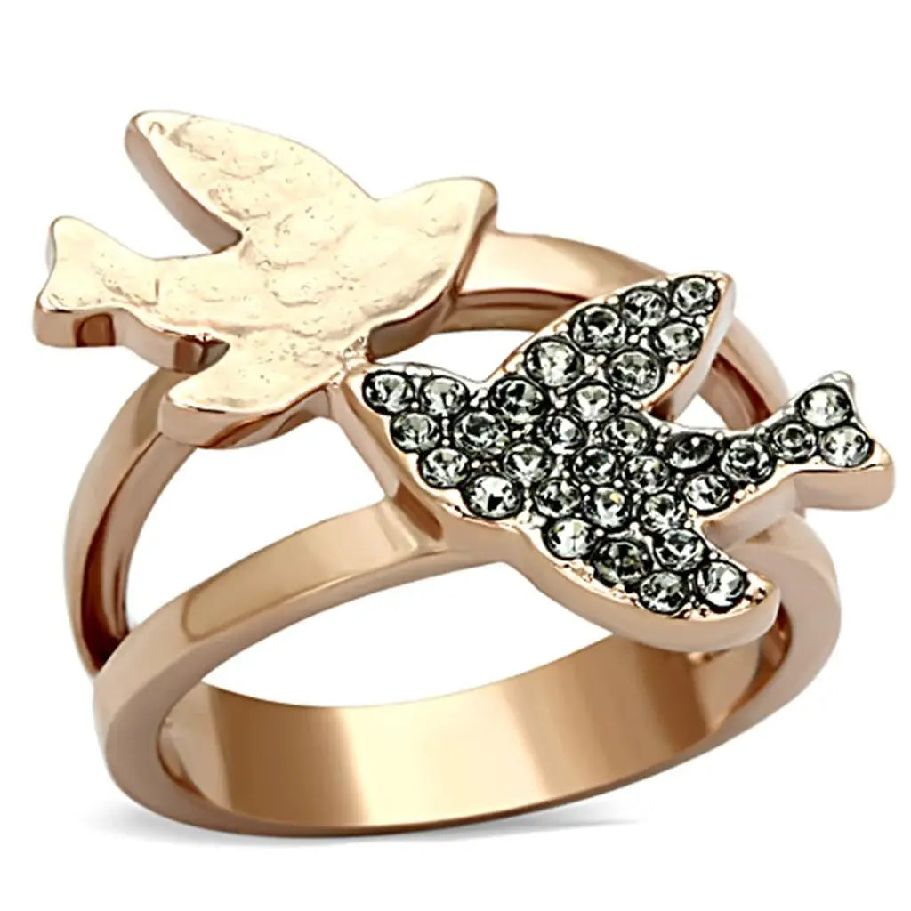 TK1165 - Two-Tone IP Rose Gold Stainless Steel Ring with Top Grade Crystal in Black Diamond - Alamode - Flyclothing LLC