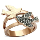 TK1165 - Two-Tone IP Rose Gold Stainless Steel Ring with Top Grade Crystal  in Black Diamond - Alamode