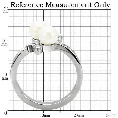 TK116 - High polished (no plating) Stainless Steel Ring with Synthetic Pearl in White - Alamode - Flyclothing LLC
