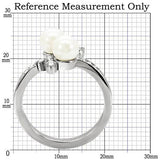 TK116 - High polished (no plating) Stainless Steel Ring with Synthetic Pearl in White