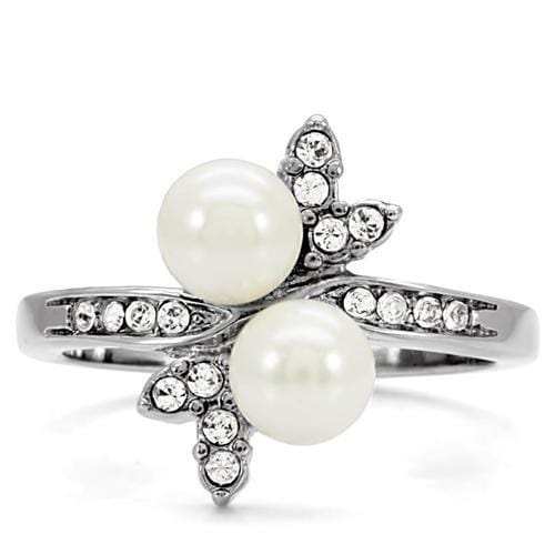 TK116 - High polished (no plating) Stainless Steel Ring with Synthetic Pearl in White - Alamode - Flyclothing LLC