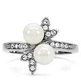 TK116 - High polished (no plating) Stainless Steel Ring with Synthetic Pearl in White - Alamode