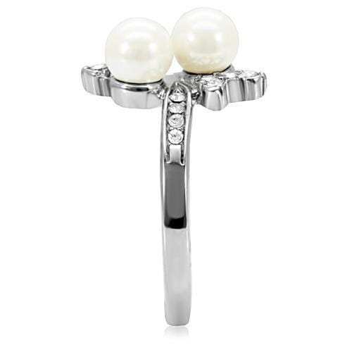 TK116 - High polished (no plating) Stainless Steel Ring with Synthetic Pearl in White - Alamode - Flyclothing LLC