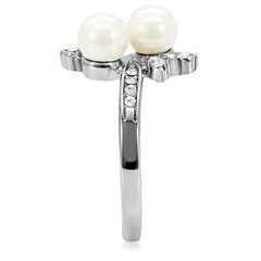 TK116 - High polished (no plating) Stainless Steel Ring with Synthetic Pearl in White