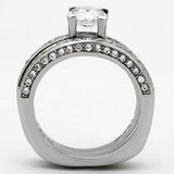 TK1175 - High polished (no plating) Stainless Steel Ring with AAA Grade CZ  in Clear - Alamode