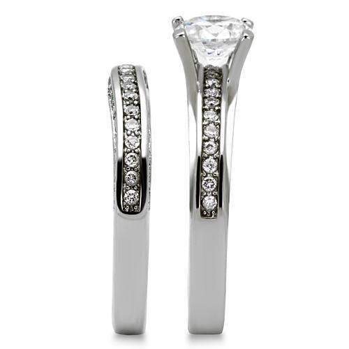 TK1175 - High polished (no plating) Stainless Steel Ring with AAA Grade CZ in Clear - Alamode - Flyclothing LLC