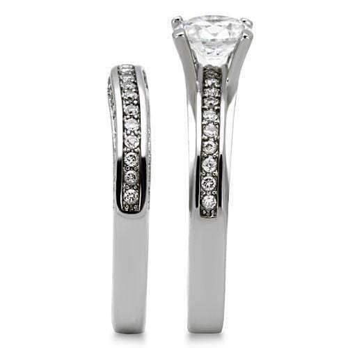 TK1175 - High polished (no plating) Stainless Steel Ring with AAA Grade CZ in Clear - Alamode - Flyclothing LLC