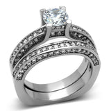 TK1175 - High polished (no plating) Stainless Steel Ring with AAA Grade CZ  in Clear - Alamode