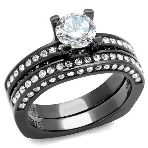 TK1175LJ - IP Light Black (IP Gun) Stainless Steel Ring with AAA Grade CZ in Clear - Alamode - Flyclothing LLC
