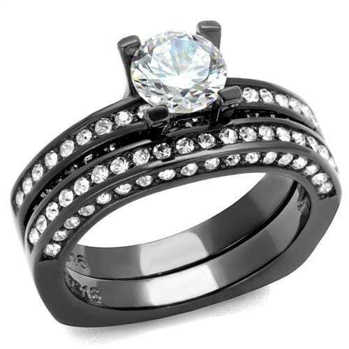 TK1175LJ - IP Light Black (IP Gun) Stainless Steel Ring with AAA Grade CZ in Clear - Alamode - Flyclothing LLC
