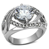 TK1176 - High polished (no plating) Stainless Steel Ring with AAA Grade CZ  in Clear - Alamode