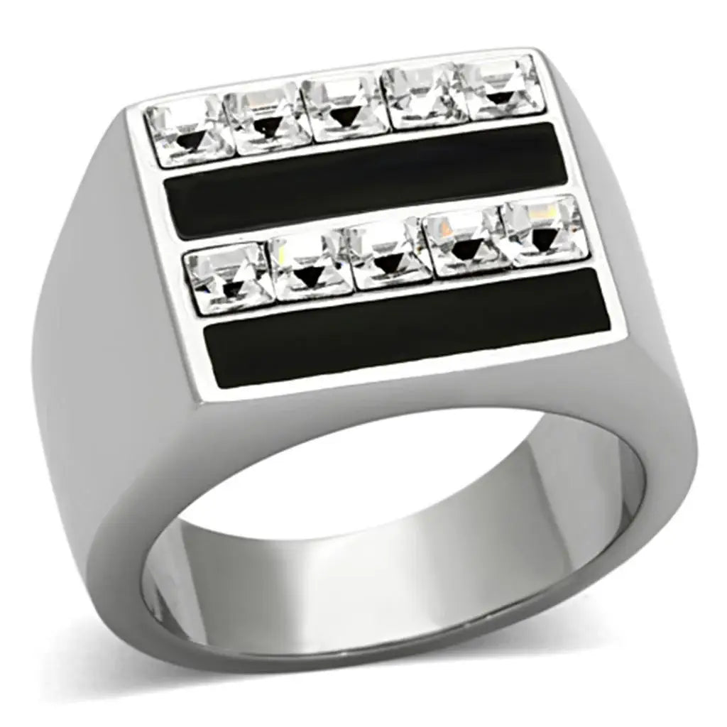 TK1177 - High polished (no plating) Stainless Steel Ring with Top Grade Crystal in Clear - Alamode - Flyclothing LLC