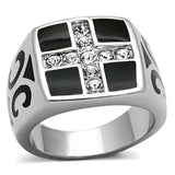 TK1179 - High polished (no plating) Stainless Steel Ring with Top Grade Crystal in Clear - Alamode - Flyclothing LLC