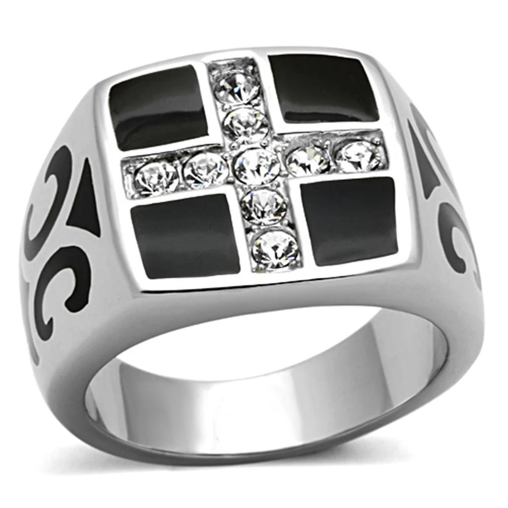 TK1179 - High polished (no plating) Stainless Steel Ring with Top Grade Crystal  in Clear - Alamode