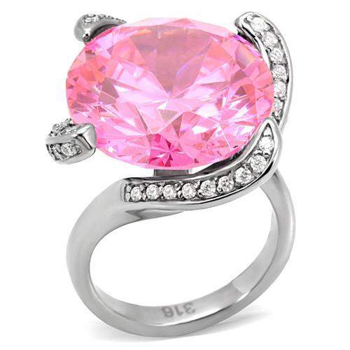 TK117 - High polished (no plating) Stainless Steel Ring with AAA Grade CZ in Rose - Alamode - Flyclothing LLC