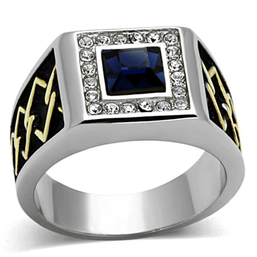 TK1180 - Two-Tone IP Gold (Ion Plating) Stainless Steel Ring with Top Grade Crystal  in Montana - Alamode