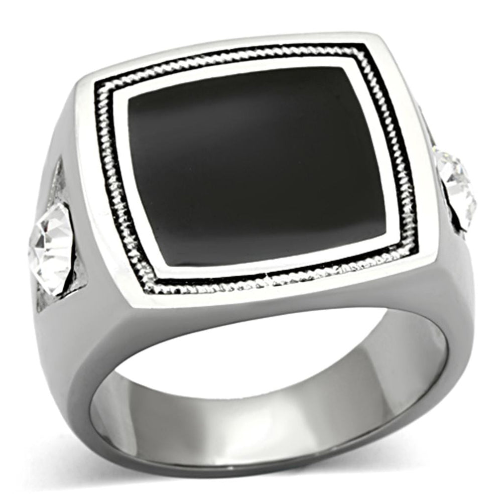 TK1182 - High polished (no plating) Stainless Steel Ring with Top Grade Crystal  in Clear - Alamode
