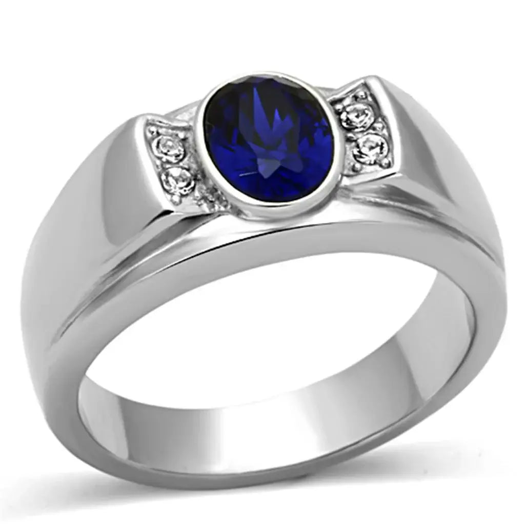 TK1184 - High polished (no plating) Stainless Steel Ring with Synthetic Synthetic Glass in Montana - Alamode - Flyclothing LLC