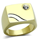 TK1186 - Two-Tone IP Gold (Ion Plating) Stainless Steel Ring with Top Grade Crystal in Clear - Alamode - Flyclothing LLC