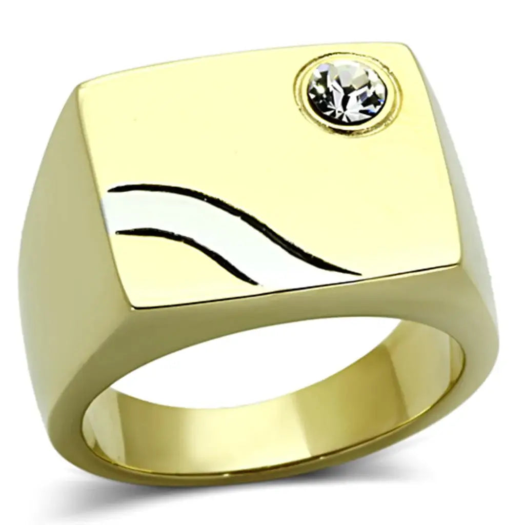 TK1186 - Two-Tone IP Gold (Ion Plating) Stainless Steel Ring with Top Grade Crystal in Clear - Alamode - Flyclothing LLC