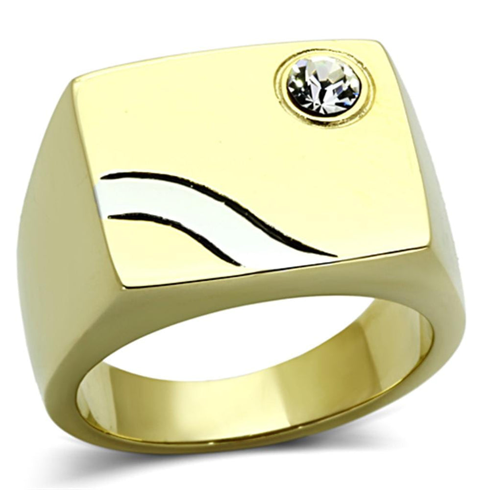 TK1186 - Two-Tone IP Gold (Ion Plating) Stainless Steel Ring with Top Grade Crystal  in Clear - Alamode