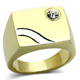 TK1186 - Two-Tone IP Gold (Ion Plating) Stainless Steel Ring with Top Grade Crystal  in Clear - Alamode