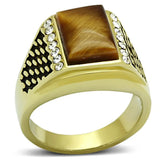 TK1187 - IP Gold(Ion Plating) Stainless Steel Ring with Synthetic Tiger Eye in Topaz - Alamode - Flyclothing LLC