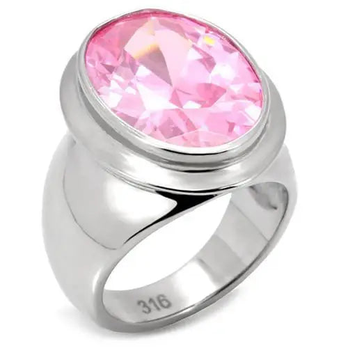 TK118 - High polished (no plating) Stainless Steel Ring with AAA Grade CZ in Rose - Alamode - Flyclothing LLC