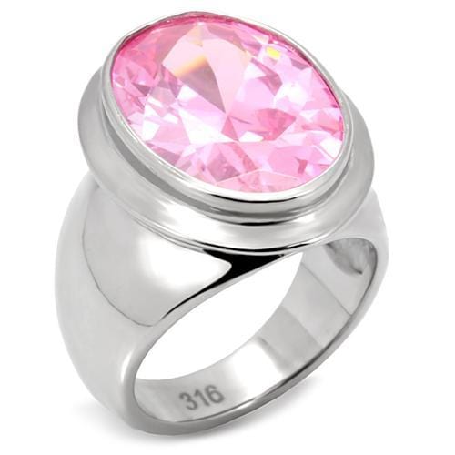 TK118 - High polished (no plating) Stainless Steel Ring with AAA Grade CZ  in Rose - Alamode