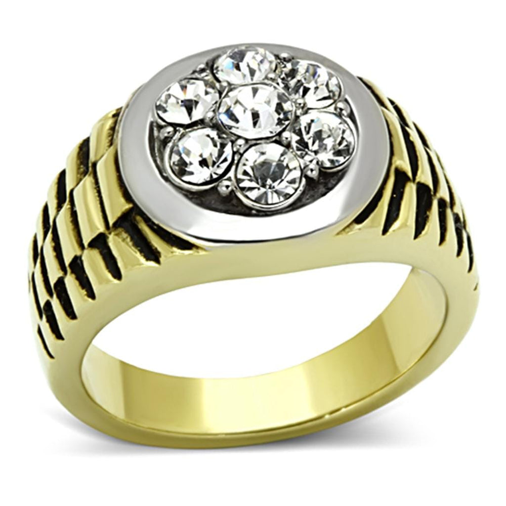 TK1191 - Two-Tone IP Gold (Ion Plating) Stainless Steel Ring with Top Grade Crystal  in Clear - Alamode