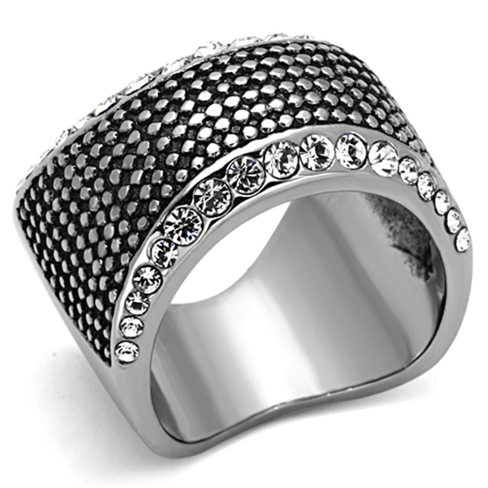 TK1198 - High polished (no plating) Stainless Steel Ring with Top Grade Crystal  in Clear - Alamode