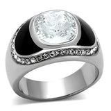 TK1199 - High polished (no plating) Stainless Steel Ring with Top Grade Crystal in Clear - Alamode - Flyclothing LLC