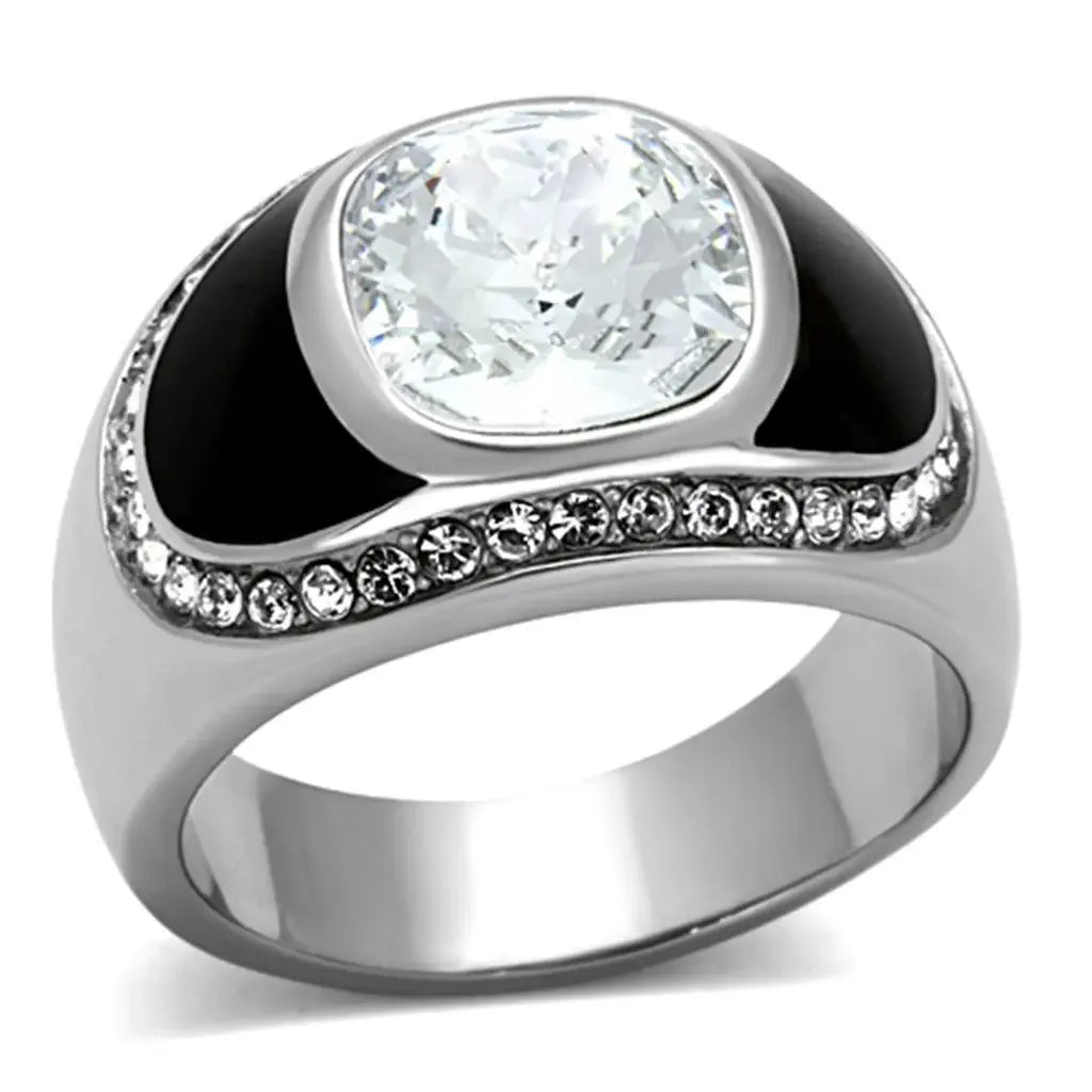 TK1199 - High polished (no plating) Stainless Steel Ring with Top Grade Crystal in Clear - Alamode - Flyclothing LLC