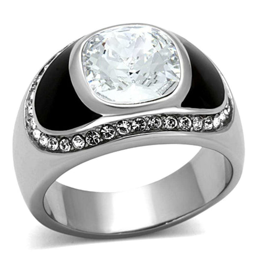 TK1199 - High polished (no plating) Stainless Steel Ring with Top Grade Crystal in Clear - Alamode - Flyclothing LLC