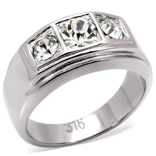 TK119 - High polished (no plating) Stainless Steel Ring with Top Grade Crystal in Clear - Alamode - Flyclothing LLC