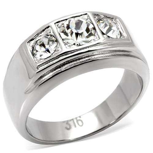 TK119 - High polished (no plating) Stainless Steel Ring with Top Grade Crystal in Clear - Alamode - Flyclothing LLC