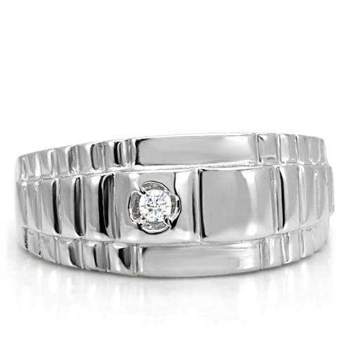 TK120 - High polished (no plating) Stainless Steel Ring with AAA Grade CZ in Clear - Alamode - Flyclothing LLC