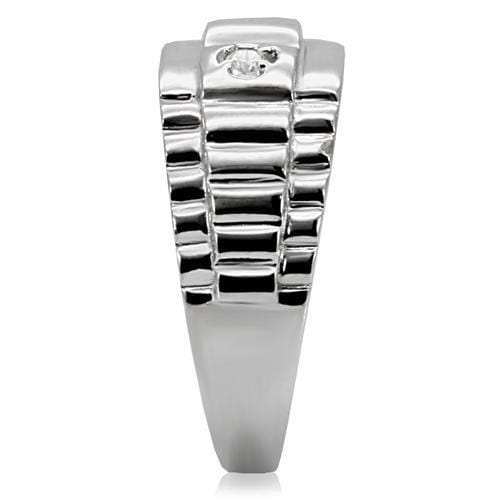 TK120 - High polished (no plating) Stainless Steel Ring with AAA Grade CZ in Clear - Alamode - Flyclothing LLC