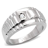 TK120 - High polished (no plating) Stainless Steel Ring with AAA Grade CZ in Clear - Alamode - Flyclothing LLC