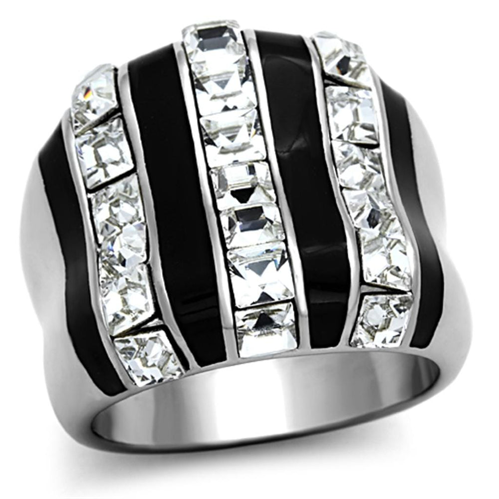 TK1213 - High polished (no plating) Stainless Steel Ring with Top Grade Crystal  in Clear - Alamode