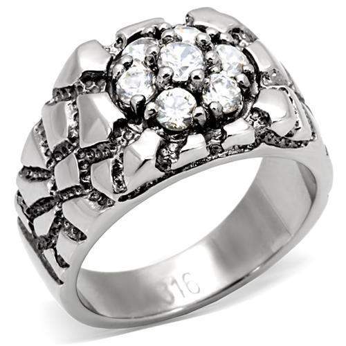 TK121 - High polished (no plating) Stainless Steel Ring with AAA Grade CZ in Clear - Alamode - Flyclothing LLC