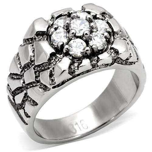 TK121 - High polished (no plating) Stainless Steel Ring with AAA Grade CZ in Clear - Alamode - Flyclothing LLC