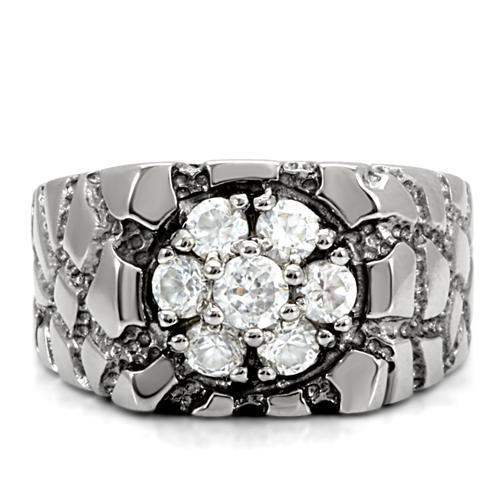 TK121 - High polished (no plating) Stainless Steel Ring with AAA Grade CZ in Clear - Alamode - Flyclothing LLC