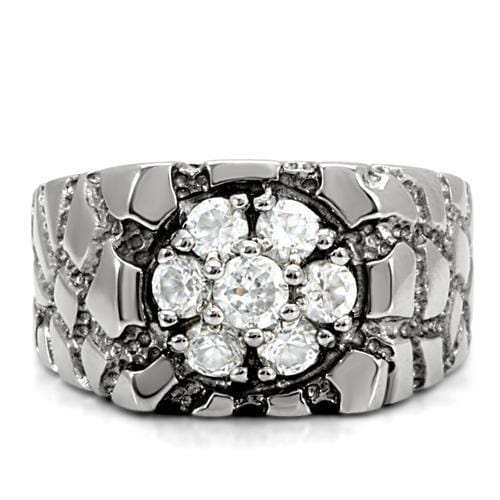 TK121 - High polished (no plating) Stainless Steel Ring with AAA Grade CZ in Clear - Alamode - Flyclothing LLC
