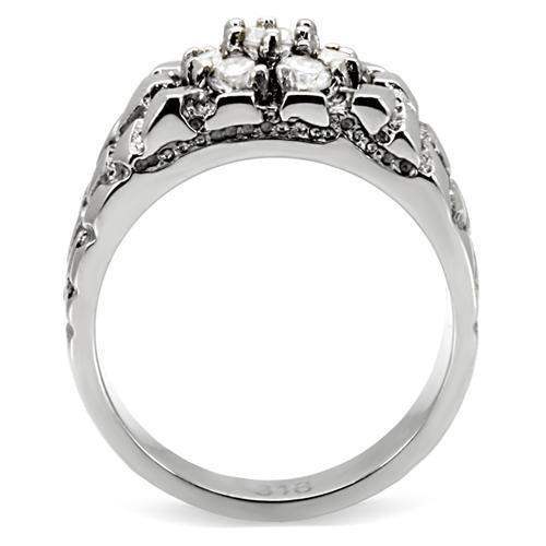 TK121 - High polished (no plating) Stainless Steel Ring with AAA Grade CZ in Clear - Alamode - Flyclothing LLC