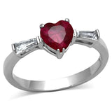 TK1221 - High polished (no plating) Stainless Steel Ring with AAA Grade CZ  in Ruby - Alamode
