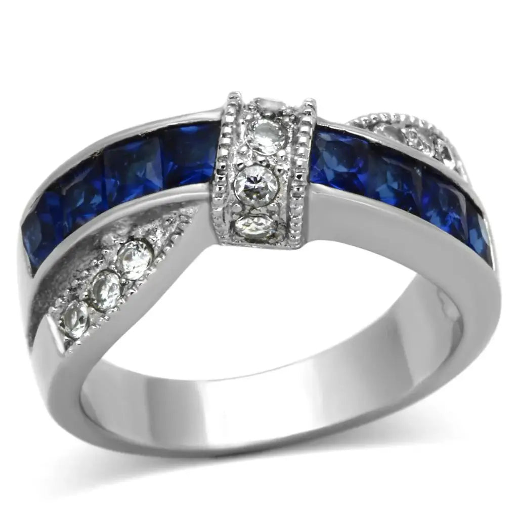 TK1222 - High polished (no plating) Stainless Steel Ring with Synthetic Synthetic Glass in Montana - Alamode - Flyclothing LLC
