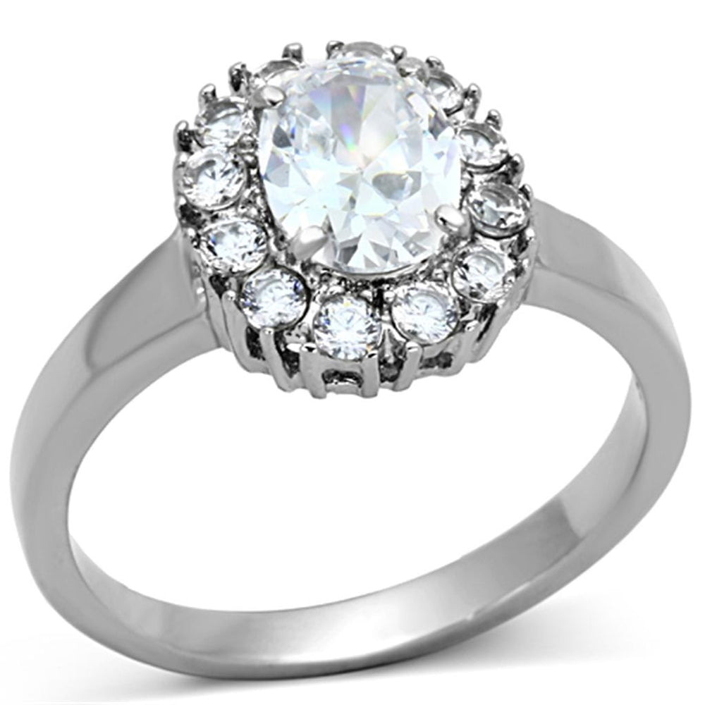 TK1223 - High polished (no plating) Stainless Steel Ring with AAA Grade CZ  in Clear - Alamode